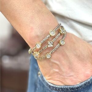 Two-Tone Crystal Accent Twisted Cable Cuff Wrapped Bracelet - Women's Jewelry